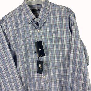 IZOD Plaid Shirt Mens M Blue Purple Stretch Performance Preppy Workwear NEW